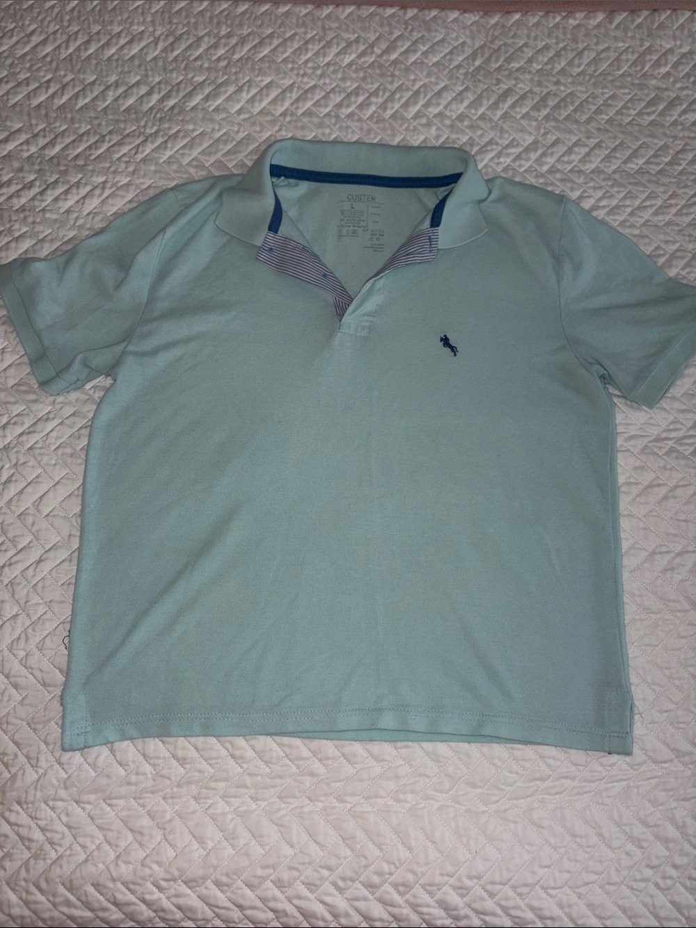 Light Mint Polo with Navy pony logo